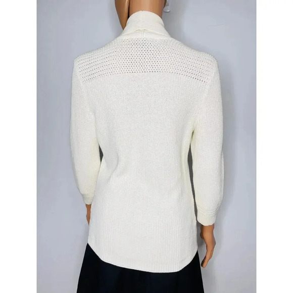 Lauren Ralph Lauren Cotton Shawl Collar Knit Sweater Cardigan size PM White - Picture 5 of 10